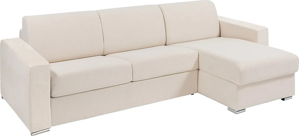 Kanapa narożna rozkładana uniwersalna z beżowej tkaniny - Szeroka powierzchnia do spania 140 cm - Materac 18 cm - CALITO