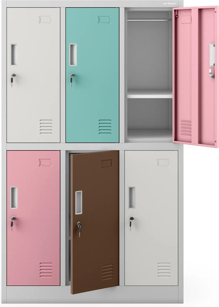 Szafka szkolna BHP 6-komorowa szaro-pastelowa, 900x1500x450 mm: IGOREK