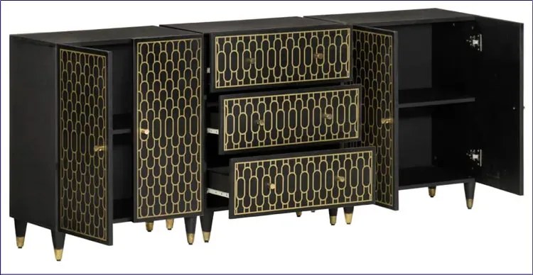 Czarna długa komoda w stylu retro - Rebex 12X