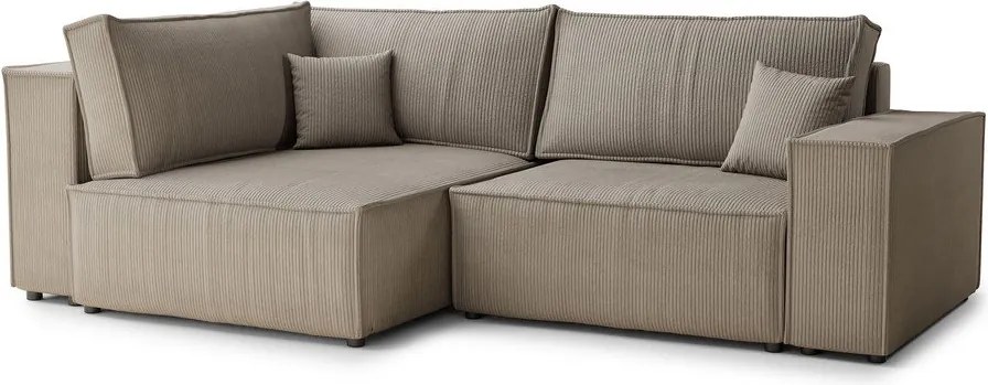 Beżowy sztruksowy rozkładany/ze schowkiem narożnik (lewostronny/w kształcie litery L) Tonga – Maison de Rêve