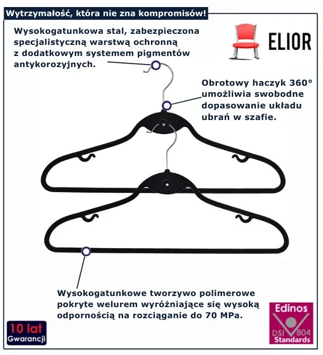 Czarny komplet wieszaków welurowych 20 sztuk H6-F06