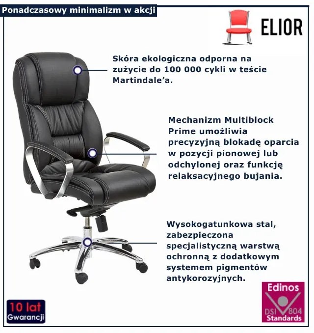 Czarny skórzany fotel biurowy regulowany T4-E97