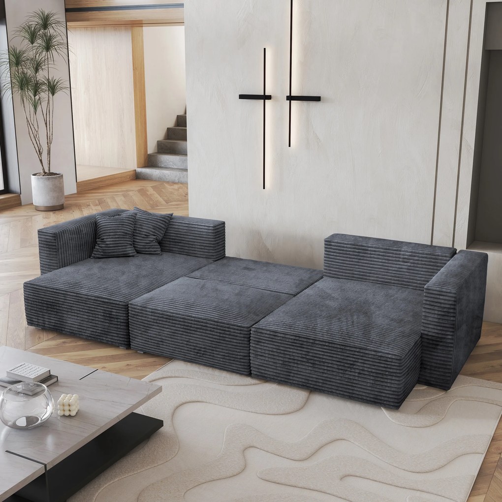 Masseno Narożnik SARMO z funkcją spania i pojemnikiem na pościel Narozniki U, Rozkładana sofa - Grafitowy, TILIA 90