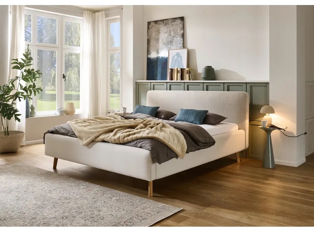Kremowe tapicerowane łóżko dwuosobowe bez stelaża 140x200 cm Mattis – Meise Möbel