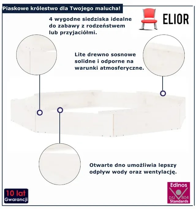 Biała dewniana piaskownica ośmiokątna W4-K04