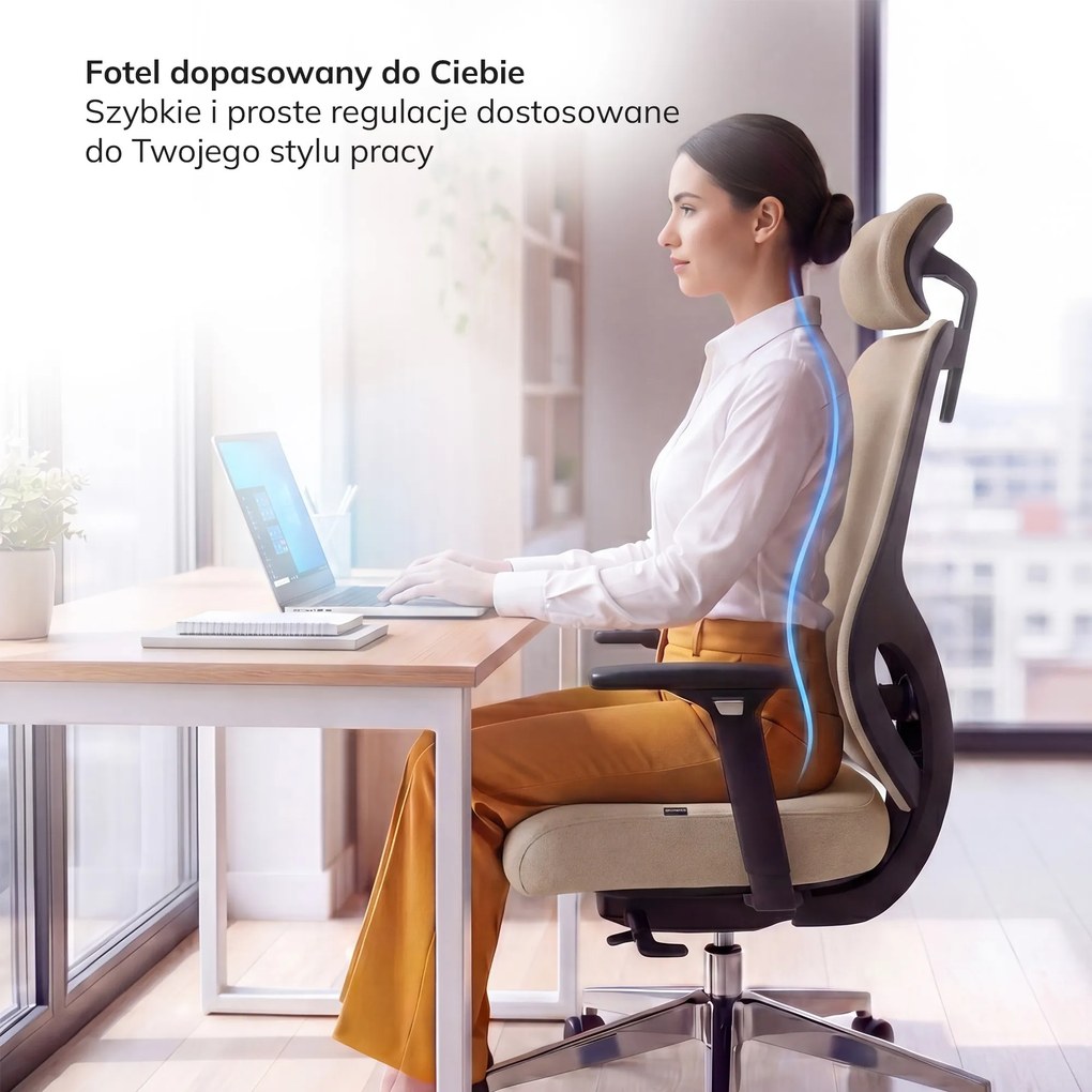 Fotel biurowy ergonomiczny jasnobeżowy: AXIS