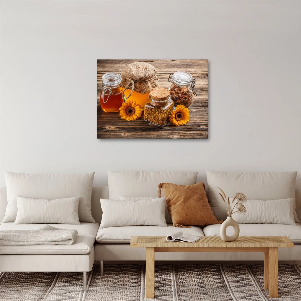 Obraz - Martwa natura z słoikami miodu (70x50 cm)