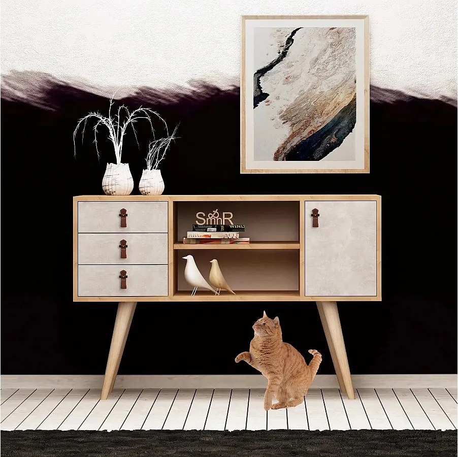 Nowoczesna komoda z 3 szufladami – 120 x 80 x 40 cm – Dąb i biel – Płyta wiórowa pokryta melaminą