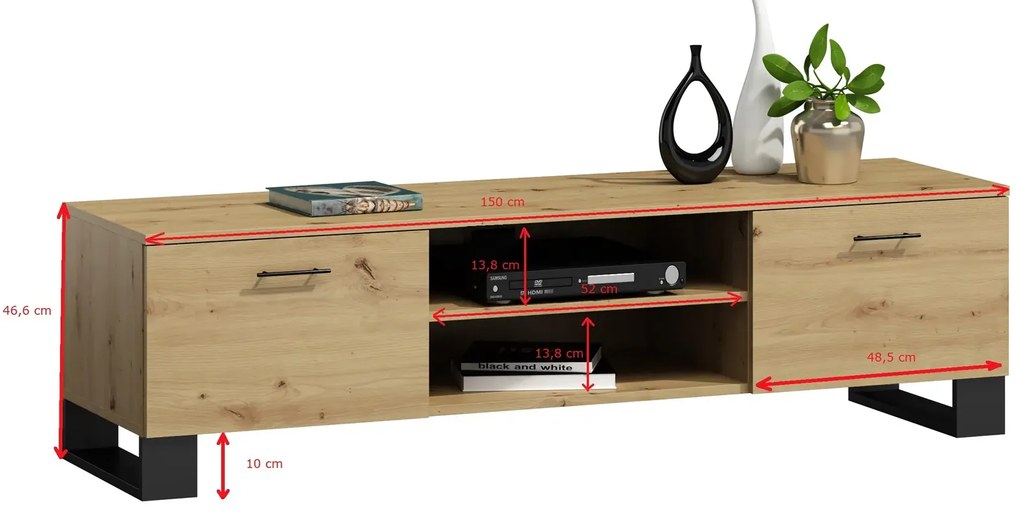 Szafka RTV na czarnych nóżkach dąb artisan W8-F20
