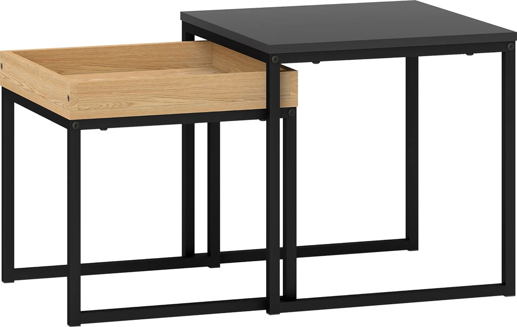 HOMCOM Nowoczesny Stolik Kawowy, Zestaw 2 Stolików, dla Małych Przestrzeni, Kwadratowe, MDF, Metal, Czarny