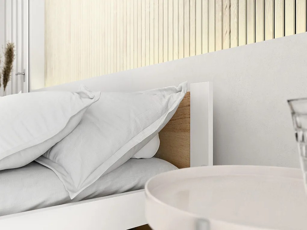 Łóżko IKAROS 90 x 200 cm, dąb artisan/biały Stelaż: Ze stelażem listwowym elastycznym, Materac: Materac Coco Maxi 20 cm