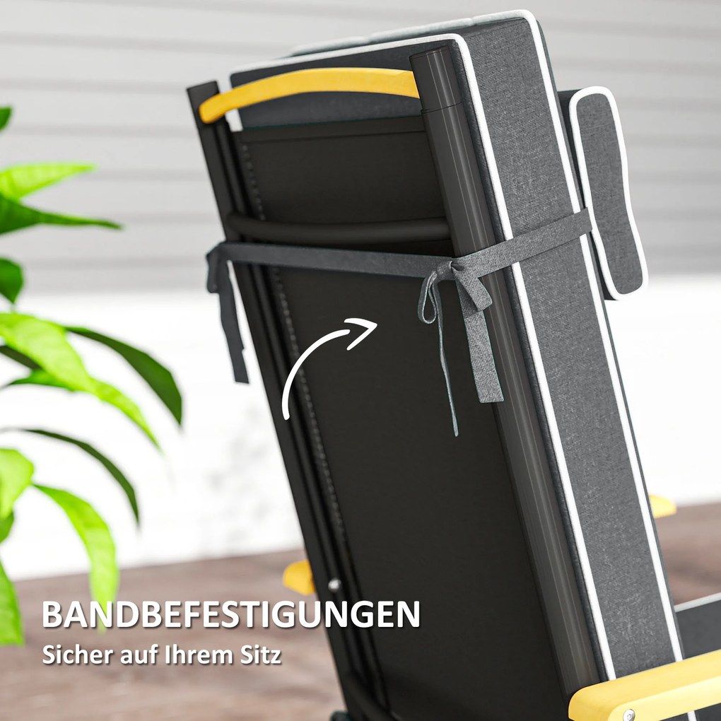 Outsunny Poduszka na siedzisko 120 x 47 x 9,5 cm odporna na wodę z paskami, zagłówek, UPF50+ Ciemnoszara