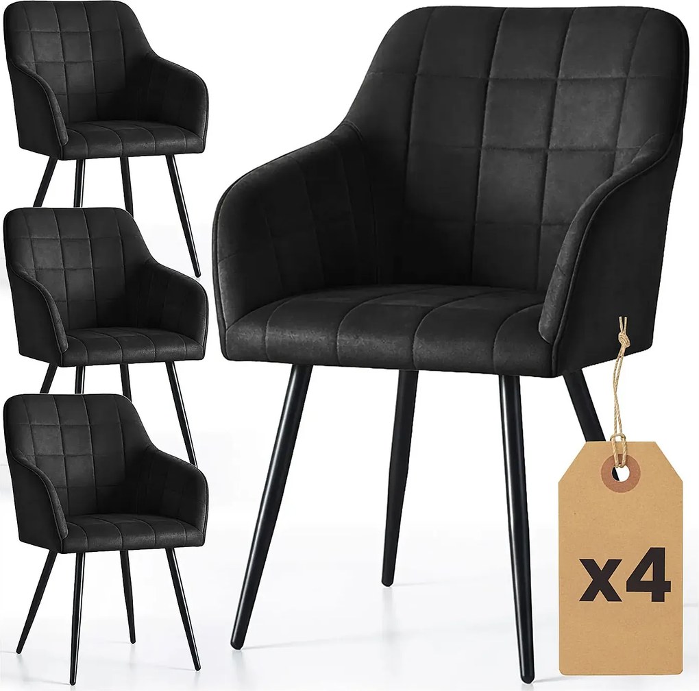 Zestaw 4 czarnych krzeseł welurowych K2-M38