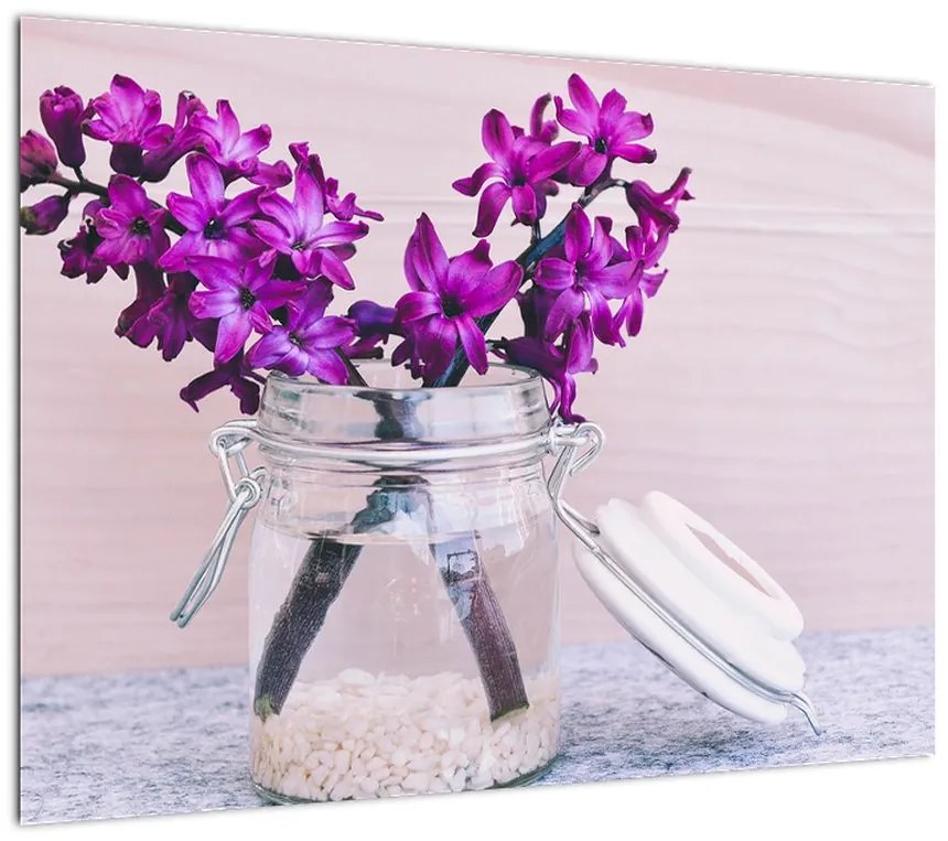 Obraz na szkle - fioletowe kwiaty (70x50 cm)