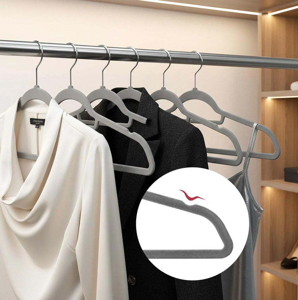 Zestaw wieszaków welurowych MAGIC VELVET 20 szt. szare