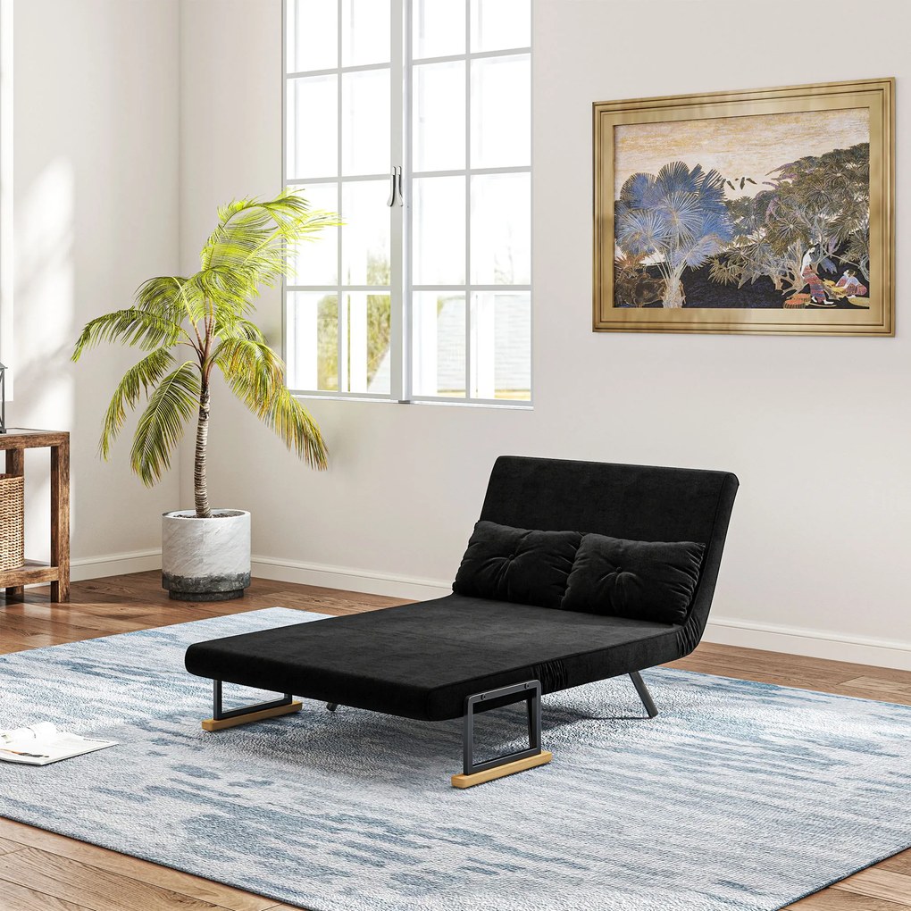 HOMCOM Dwuosobowa sofa rozkładana 4-w-1, sofa z 5-stopniowo regulowanym oparciem, 2 poduszki, 102 x 73 x 81 cm, czarna | Aosom PL