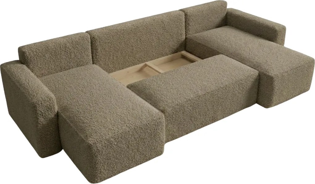 Rozkładana sofa narożna w kształcie U SMART BOUCLE 303x143 cm, ciemnobeżowa