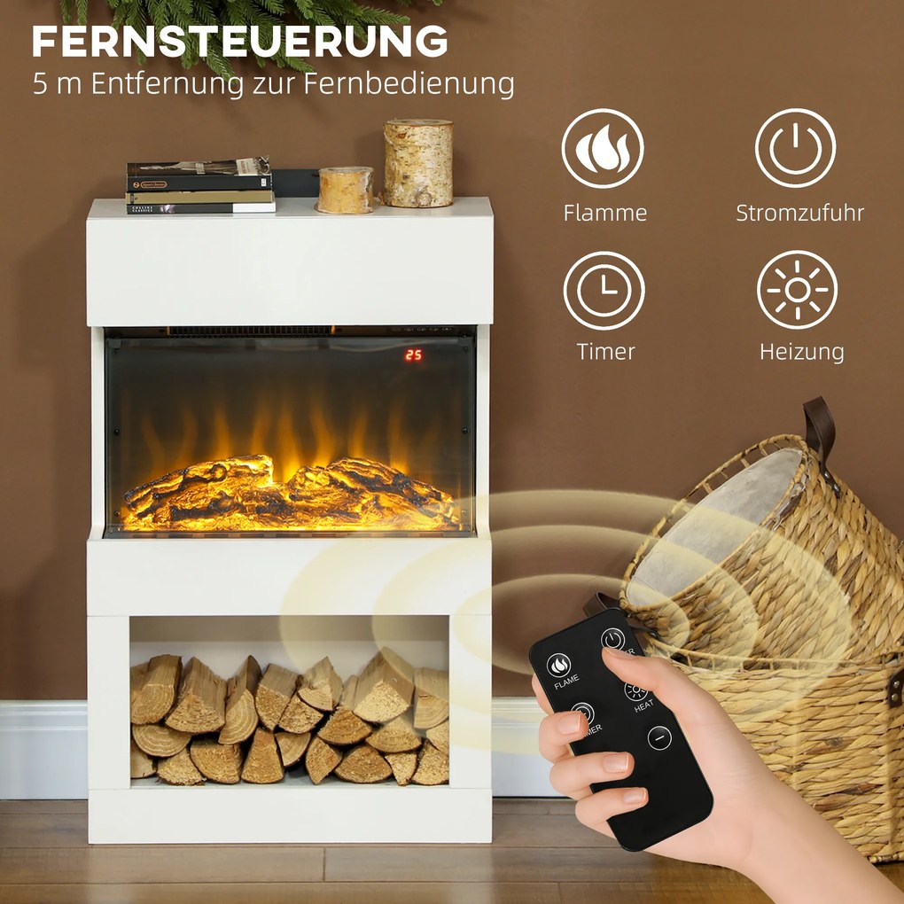 HOMCOM Elektryczny kominek, 2 poziomy grzewcze, 6 kolorów płomieni, termostat, pilot, biały | Aosom PL