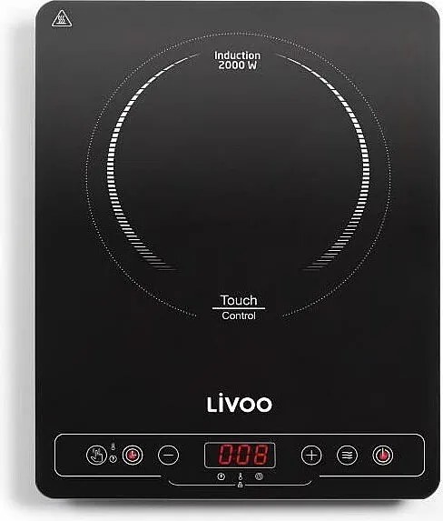 Płyta indukcyjna LIVOO 1 pole grzewcze 2000W, powierzchnia 22 cm, 10 poziomów, timer 180 min, smukły czarny design