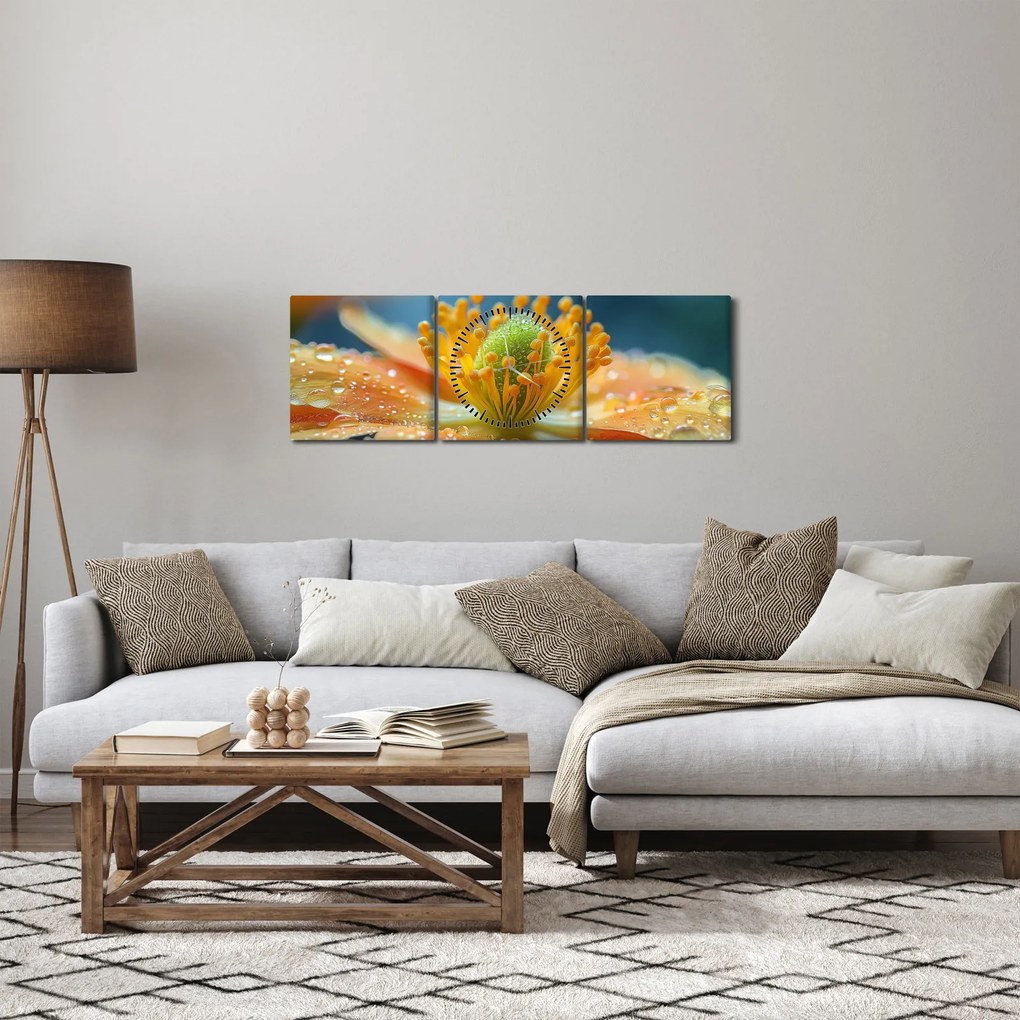 Obraz - Szczegół kwiatu (z zegarem) (90x30 cm)