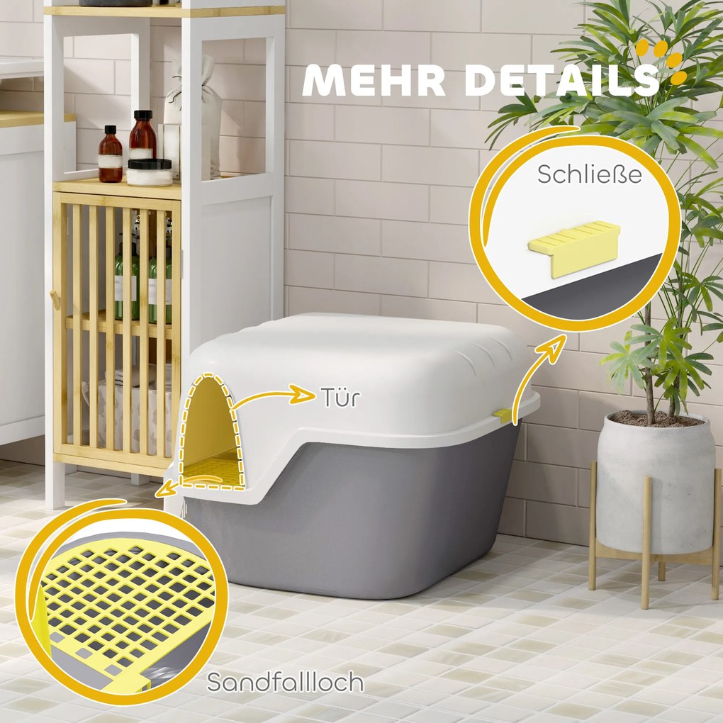 PawHut Kuweta dla Kota z Pokrywą i Łopatką, Łatwa w Czyszczeniu, Zamykana, Kolor Biały