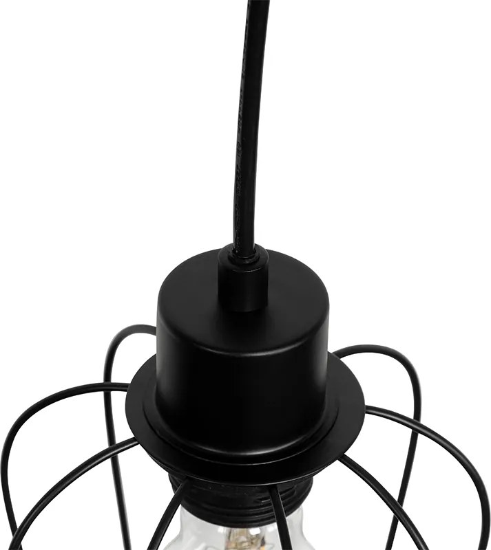 Rustykalna lampa wisząca czarna z drewnem 4-światłowa - Stronk