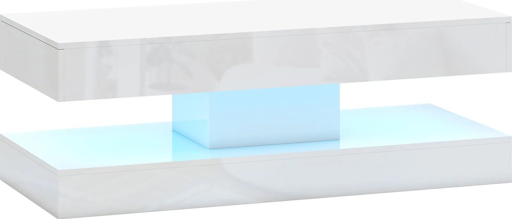 HOMCOM Stół do salonu z szufladami i lampkami LED, nowoczesny stół do kanapy z otwartą półką, stół kawowy, płyta wiórowa, Biały