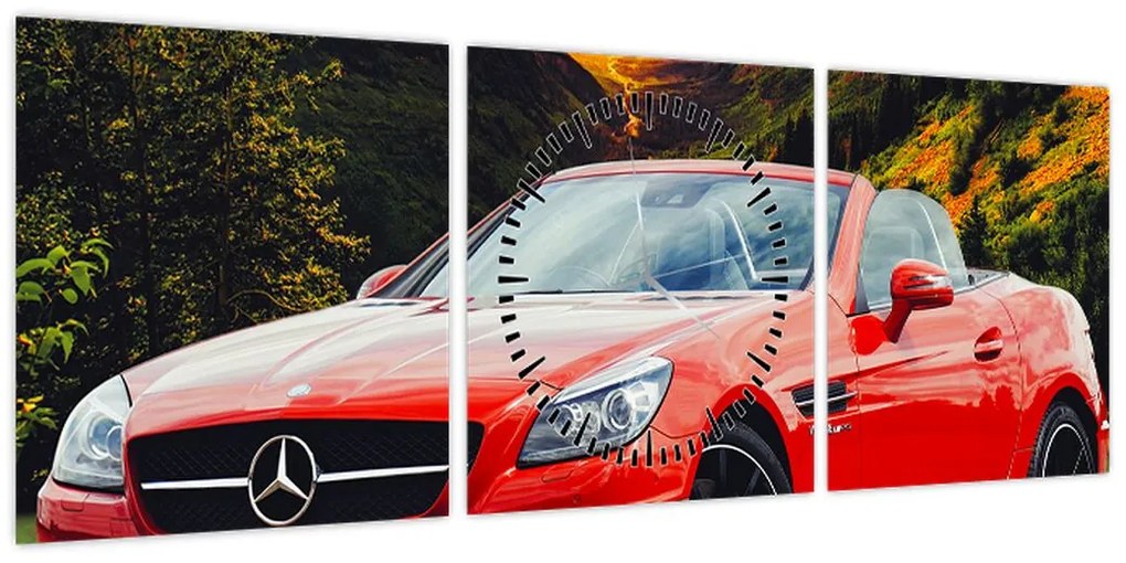 Obraz - czerwony Mercedes (z zegarem) (90x30 cm)
