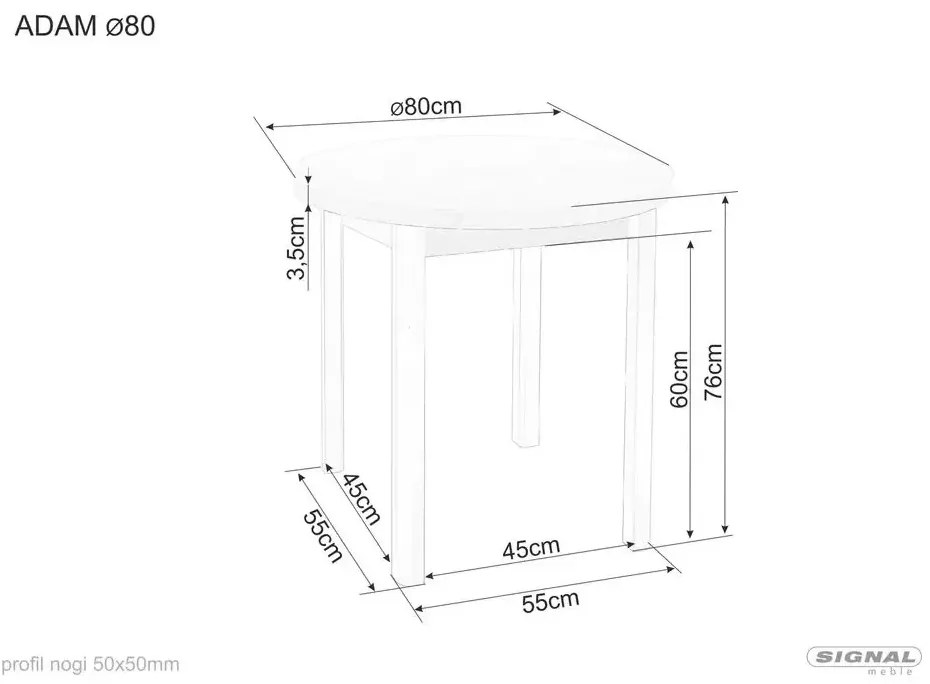Stół okrągły ADAM 80 cm kaszmir/dąb cremona torro SIGNAL