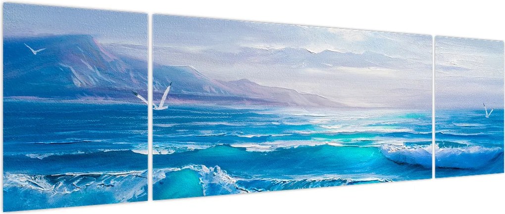 Obraz - Obraz olejny przedstawiający morze z mewami (170x50 cm)