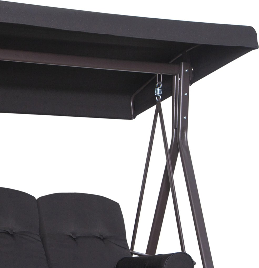 Outsunny 3-osobowa huśtawka z dachem huśtawka ogrodowa z dachem przeciwsłonecznym poduszka metal poliester czarna, 116 x 206 x 183 cm