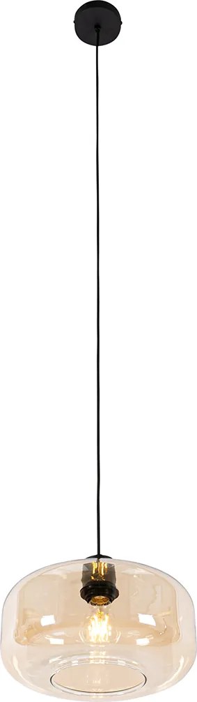 Lampa wisząca w stylu art deco czarna z bursztynowym szkłem - Bizle