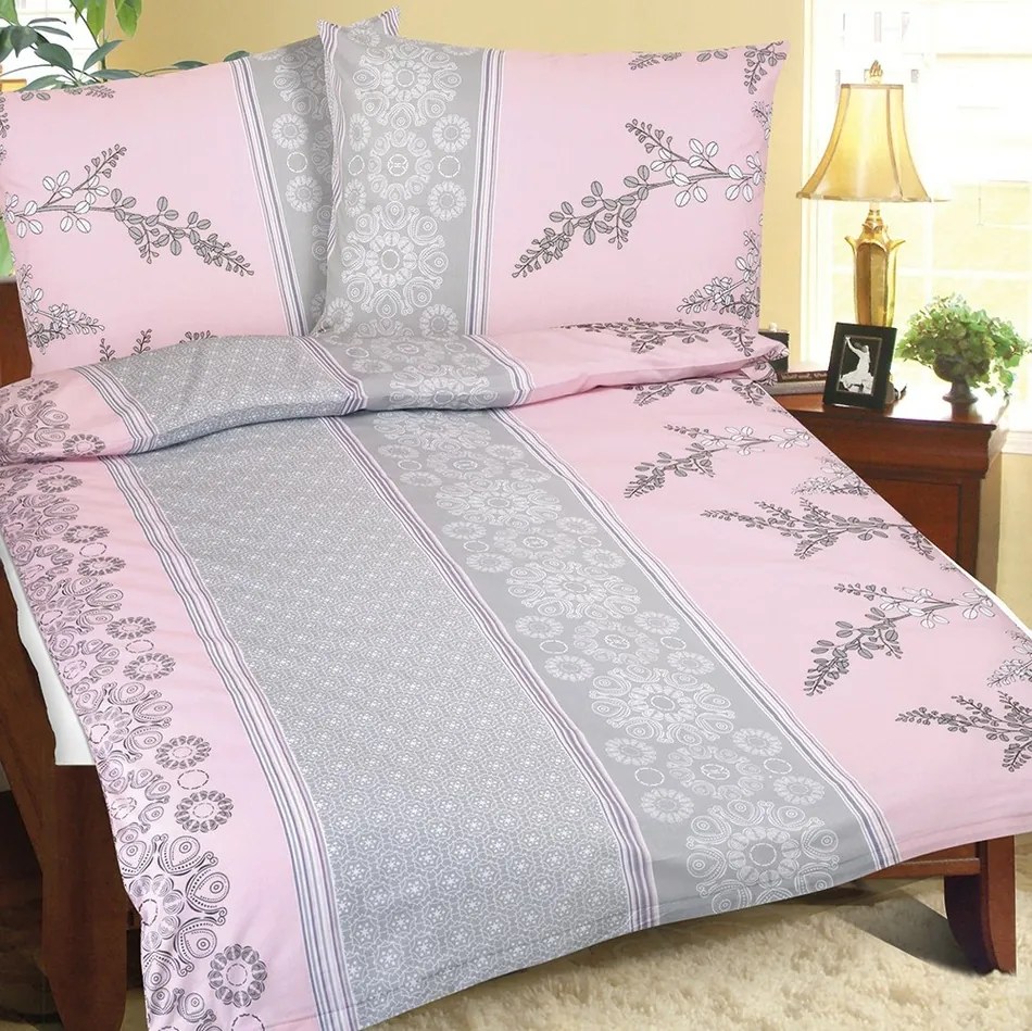 Pościel z kory Krzak różowo-szary, 140 x 200 cm, 70 x 90 cm, 140 x 200 cm, 70 x 90 cm