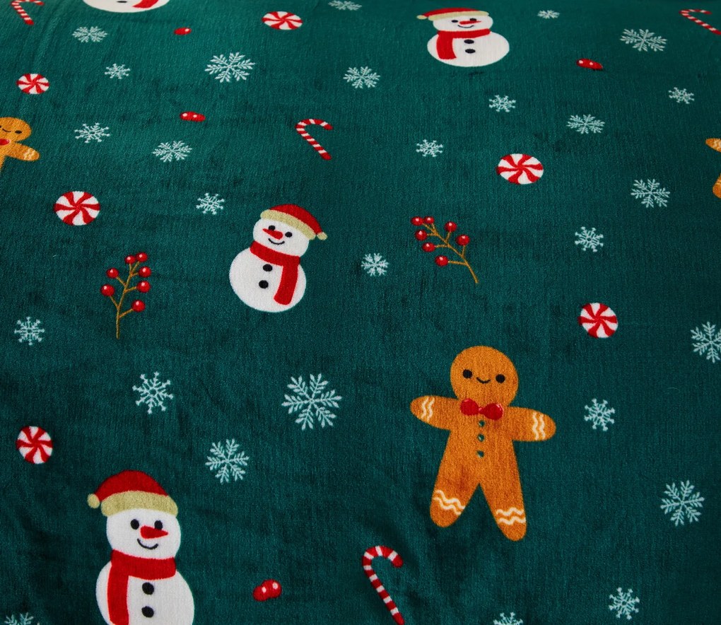 PrzytulneMieszkanie.pl PrzytulneMieszkanie.pl Pościel z mikropluszu SNOWMAN AND GINGERBREAD zielona Rozmiar pościeli: 70 x 90 cm | 140 x 200 cm