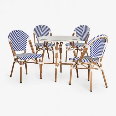 Zestaw Okrągłych Stołów Brielle Bistro (średnica 80 Cm) I 4 Składanych Aluminiowych Krzeseł Ogrodowych Niebieski Ken - Gardenia Biel - Sklum