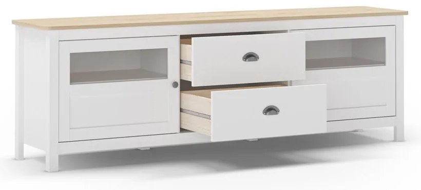 Biała szafka pod TV z litego drewna sosnowego 180x59 cm Misti – Marckeric
