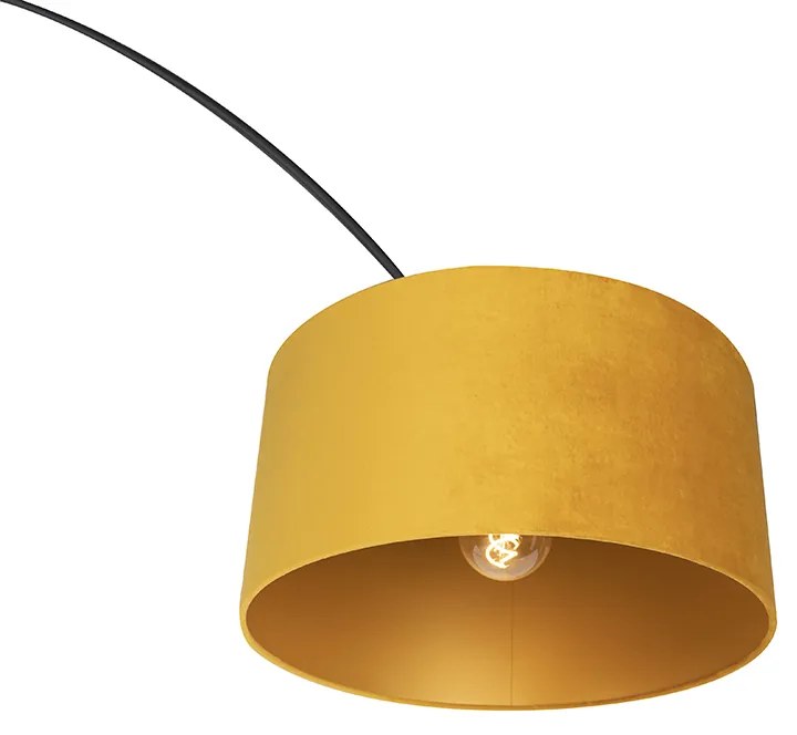 Luk Lampa łukowa czarna z abażurem z weluru w kolorze ochry z dodatkiem złota 50 cm - XXL Nowoczesny Oswietlenie wewnetrzne
