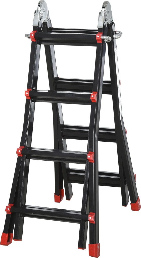 HOMCOM Drabina Teleskopowa, Antypoślizgowe Stopnie, do 150 kg, Aluminium, Czarno-Czerwona