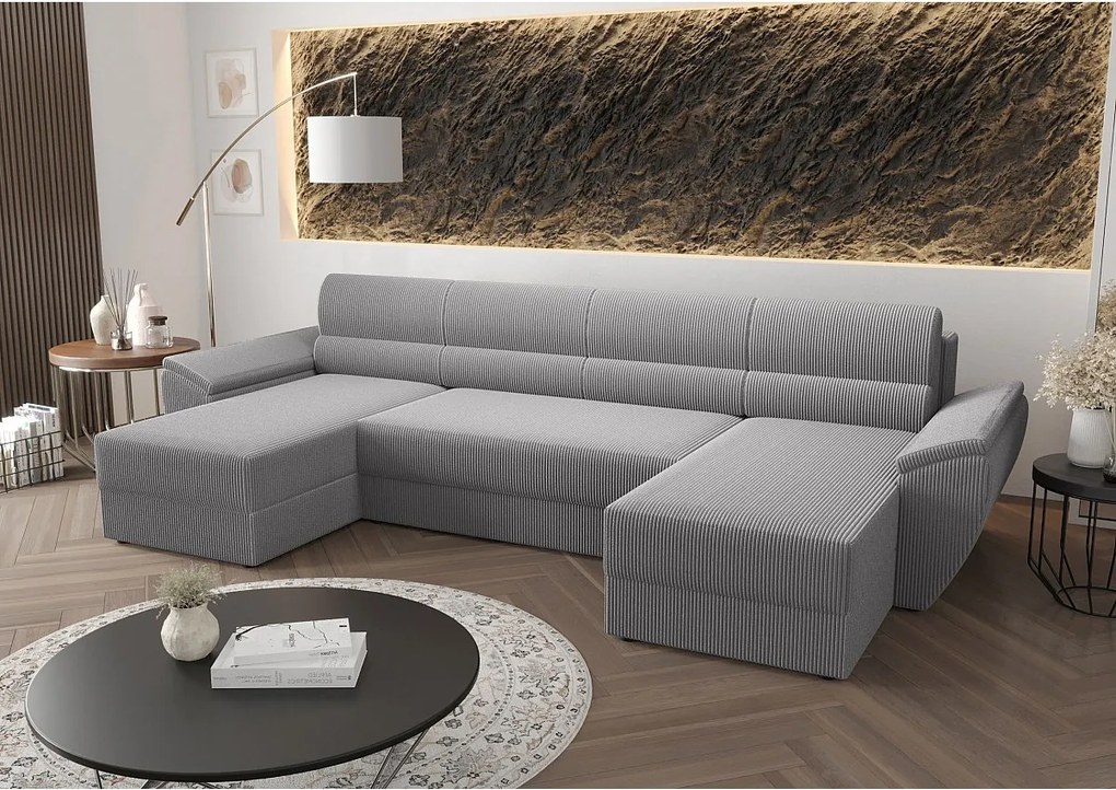 BEDANTE narożnik REBIU2 Poso 110 szary z funkcją spania sofa w kształcie litery U z pojemnikiem na pościel