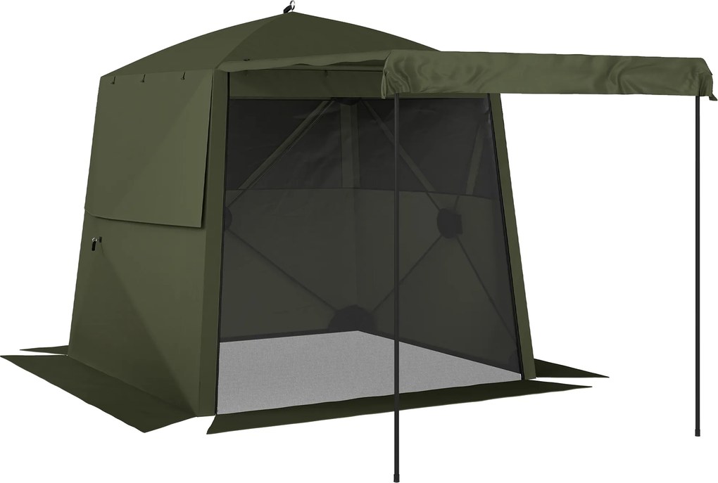 Outsunny Pawilon 2x2m Wodoodporny Stabilny Zimoodporny Pop-up Składany z 4 Ścianami, Siatkowanymi Oknami, Drzwiami UV 30+ | Aosom PL