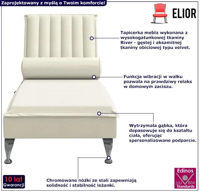 Kremowa leżanka wypoczynkowa z poduszką masującą - Beluso 3X