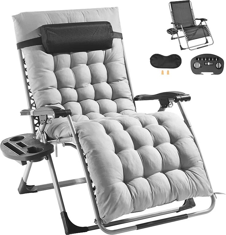 Leżak Słoneczny SucceBuy Leżak Słoneczny 83 cm Zero Gravity Rozkładany Fotel Wypoczynkowy do Wewnątrz i na Zewnątrz, Szary