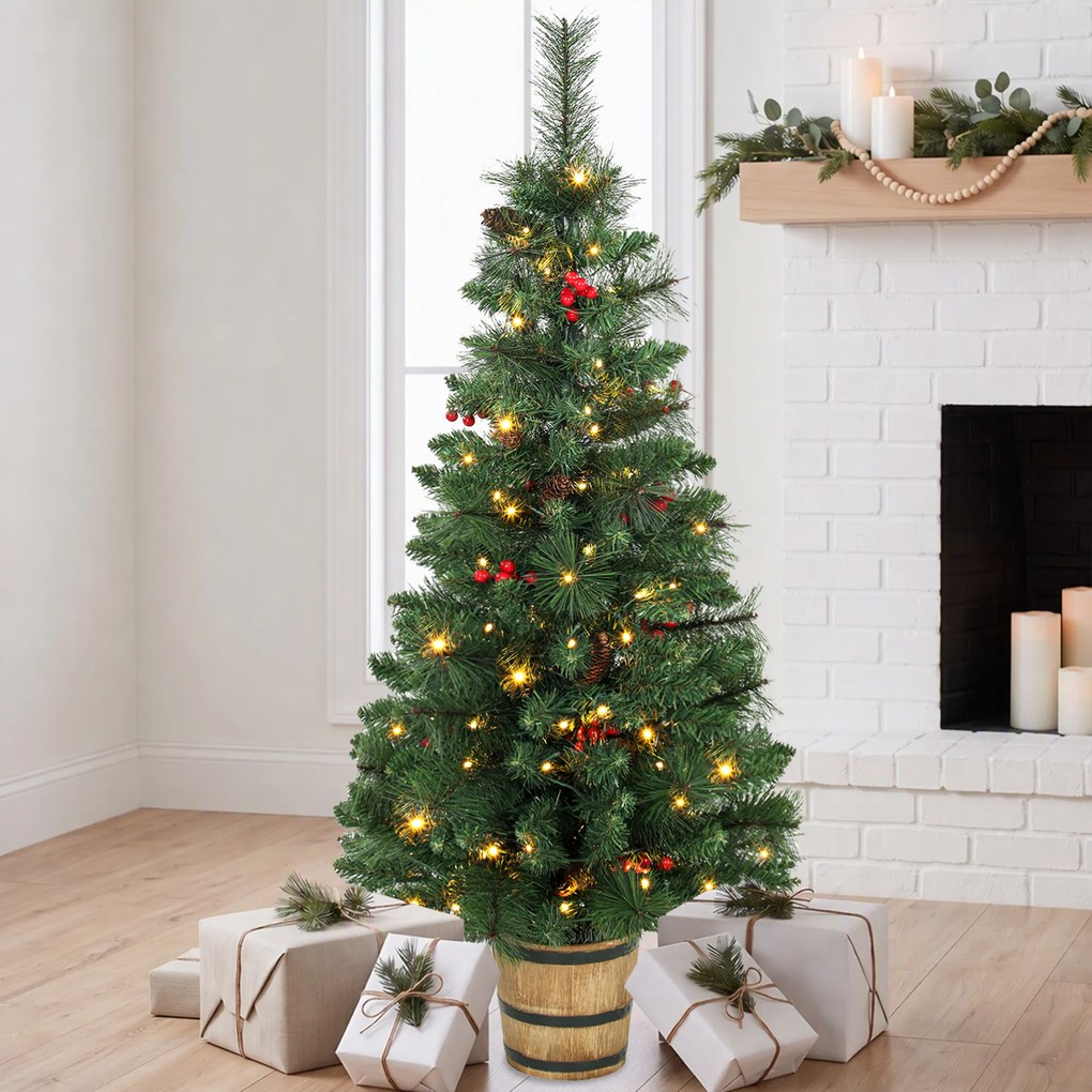 HOMCOM Sztuczna choinka, 120 cm, 100 LED, 131 końcówek, jagody, 2 kolory światła, pilot | Aosom PL