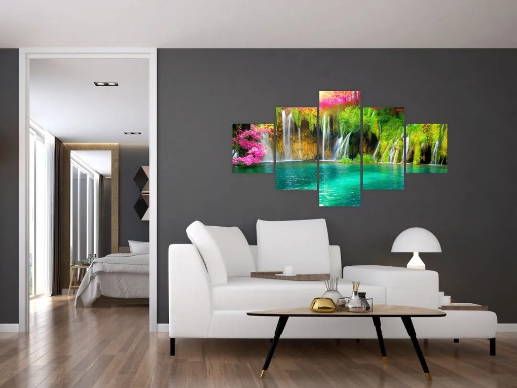 Obraz - Wodospad, Jeziora Plitwickie, Chorwacja (125x70 cm)