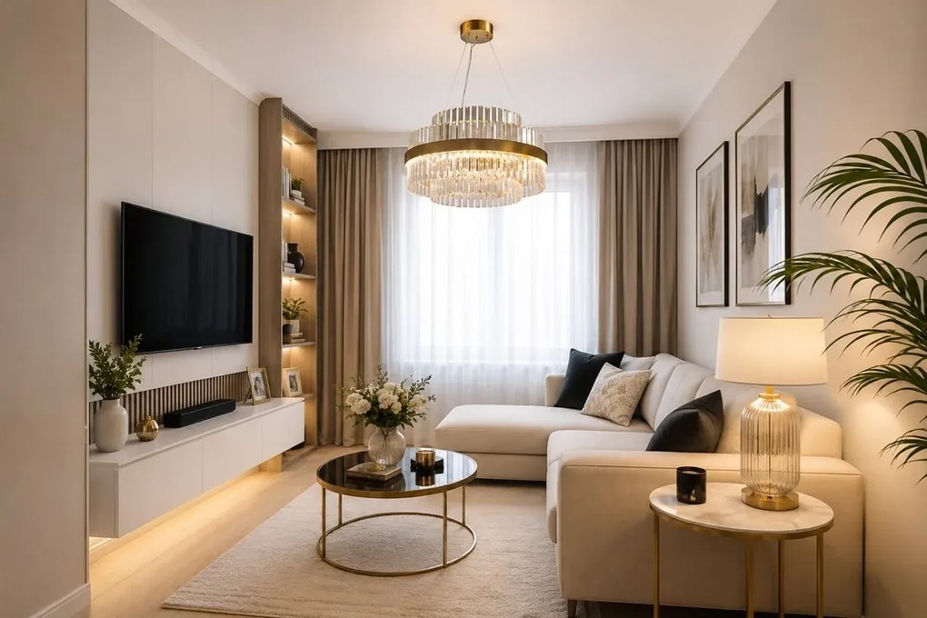 Venus – żyrandol kryształowy glamour LED 60 cm złoty mosiądz