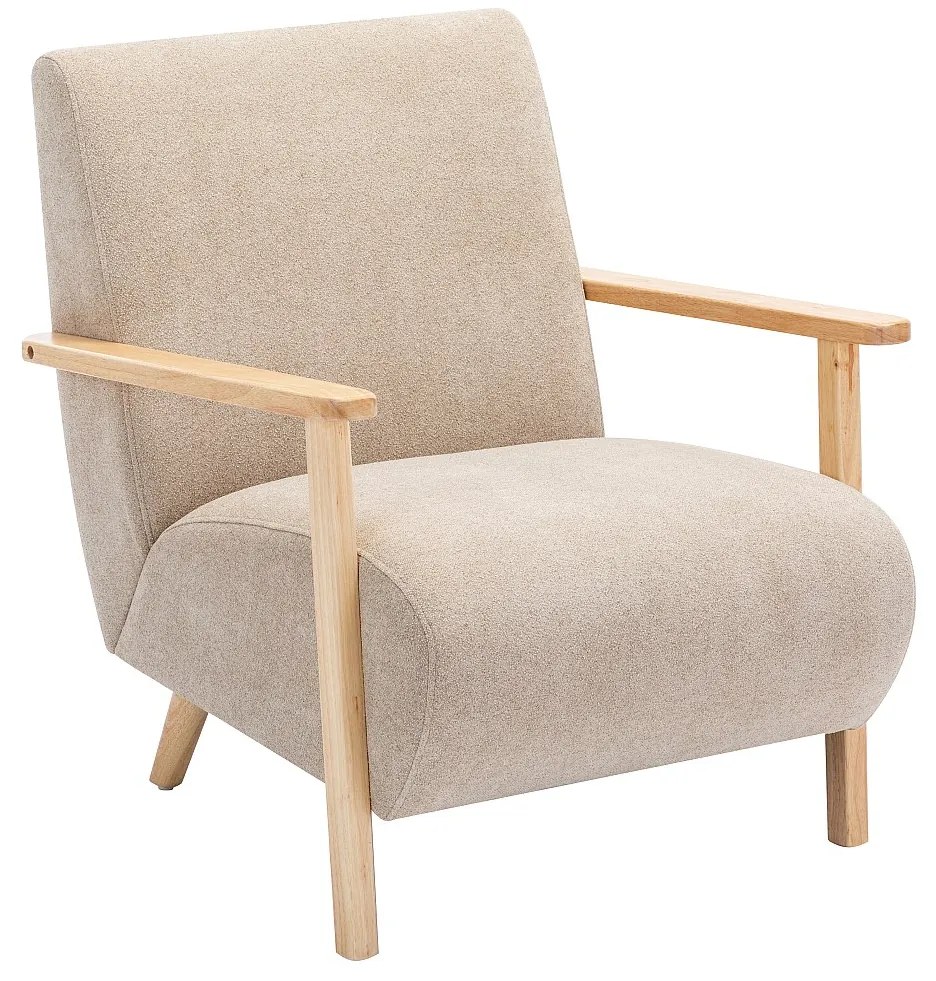 Fotel drewniany z beżową tapicerką - JULOMO