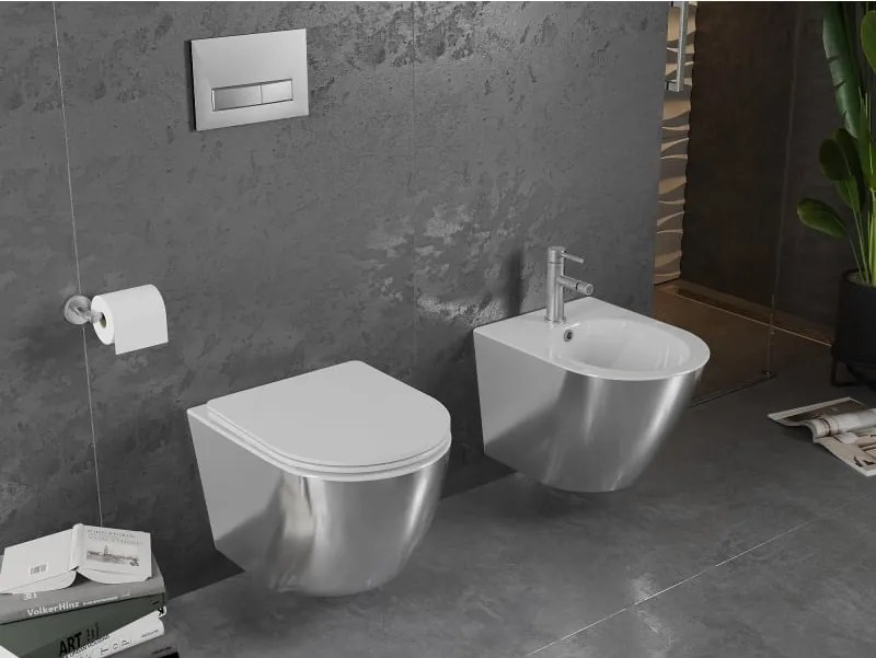 Mexen Lena miska wc Rimless z deską wolnoopadającą slim, duroplast, biała/srebrna - 30224004