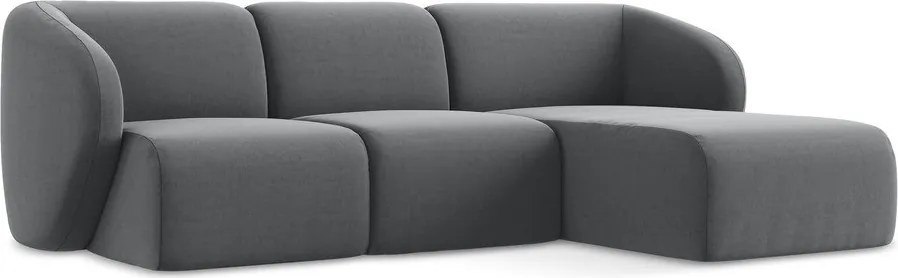 Szary aksamitny narożnik (prawostronny/z szezlongiem) Lani – Makamii