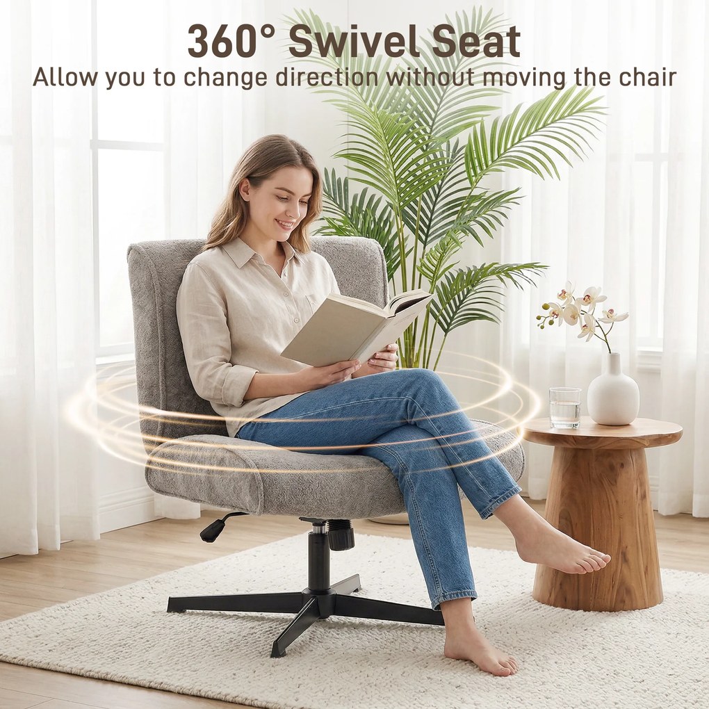 HOMCOM Obrotowy Fotel Akcentowy, Tapicerowany Fotel Lounge z Regulacją Wysokości do Salonu, Biura, Szary | Aosom PL