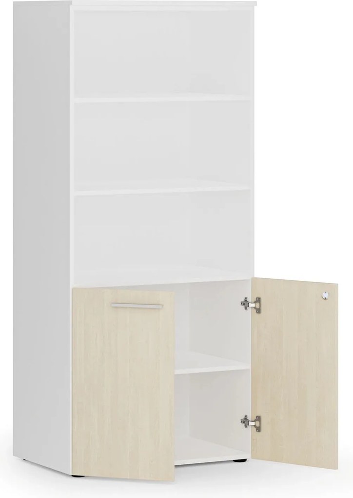 Szafa biurowa z drzwiami niskimi PRIMO WHITE, 800 x 500 x 1781 mm, biały/brzoza